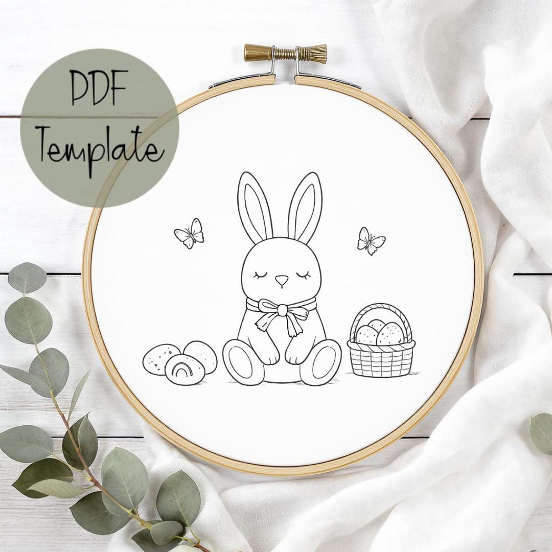 Easter Bunny Hand Embroidery Pattern Template, Spring Embroidery Design ...