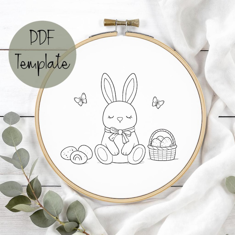Easter Bunny Hand Embroidery Pattern Template, Spring Embroidery Design ...