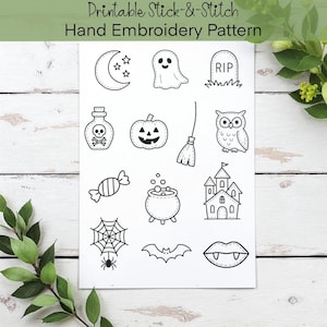 Halloween-borduurpatroon met stok en steek, Halloween-borduurwerk met stok en steek, digitale pdf, Ghost Bat Stick en steek-patches, cadeau