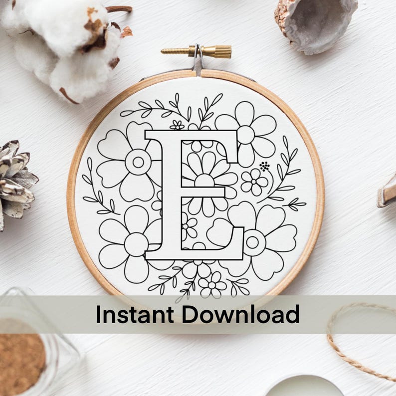 Floral Alphabet Hand Embroidery Template • Flower Monogram PDF Pattern ...
