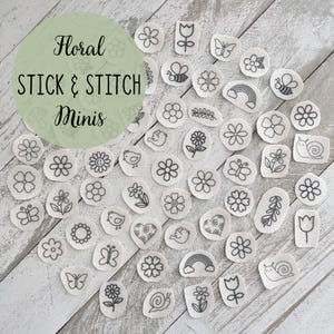 Floral Stick & Stitch Mini Hand Embroidery Designs | Stick and Stitch Patterns, Flowers, Bees, Rainbows | Beginner Friendly Gift