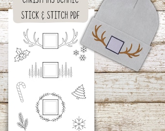 Christmas Beanie Stick and Stitch Patterns: Christmas Hand Embroidery Pattern  (PDF Downloadable Template) Custom Gift