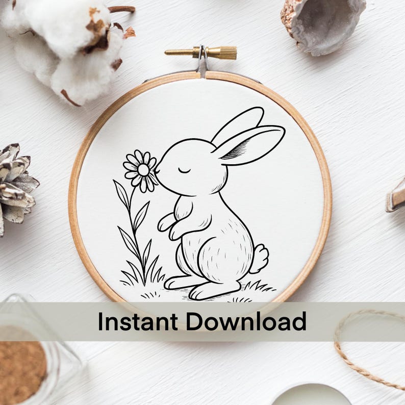 Bunny Hand Embroidery Pattern Template PDF • Easter Bunny • Spring ...