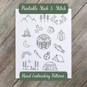 Modèle PDF de broderie à la main pour le camping, motifs de broderie d'extérieur, modèles de broderie pour hommes et garçons, bonnet cadeau personnalisé