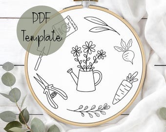 Gardeners Garden Hand Embroidery Pattern Template,PDF Instant Download, Hoop Art, DIY Hand Embroidery,Floral,Gift