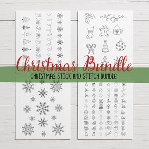 Paquete de bordado navideño con palitos y puntadas / 4 patrones de bordado imprimibles en PDF / Pan de jengibre, copos de nieve, adornos y árboles / Regalo navideño personalizado