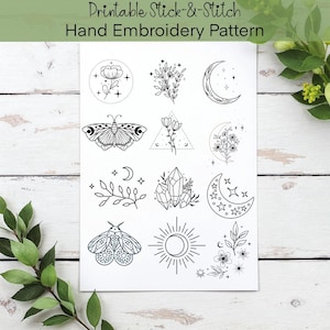 Celestial Stick and Stitch Designs,Water Soluble Patches,Hand Embroidery Pattern, Digital Download PDF Template Gift, astrology