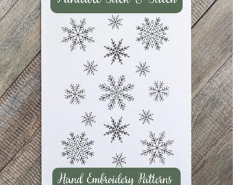 Patrón de bordado a mano de copo de nieve con puntada y varilla, diseño de bordado a mano para adorno navideño, regalo navideño personalizado para hacer tú mismo