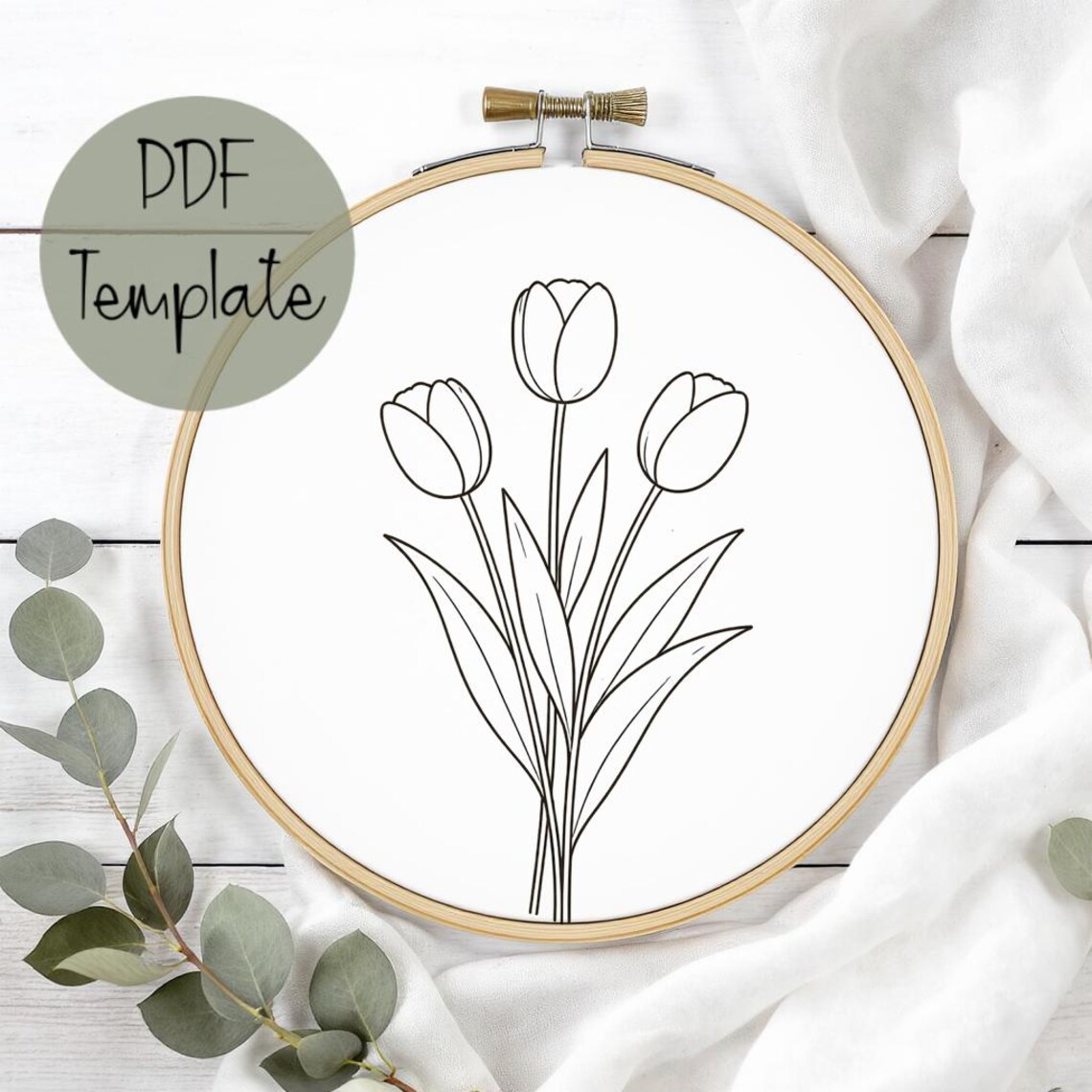Tulip Embroidery Pattern Template PDF • Floral Line Art Template ...