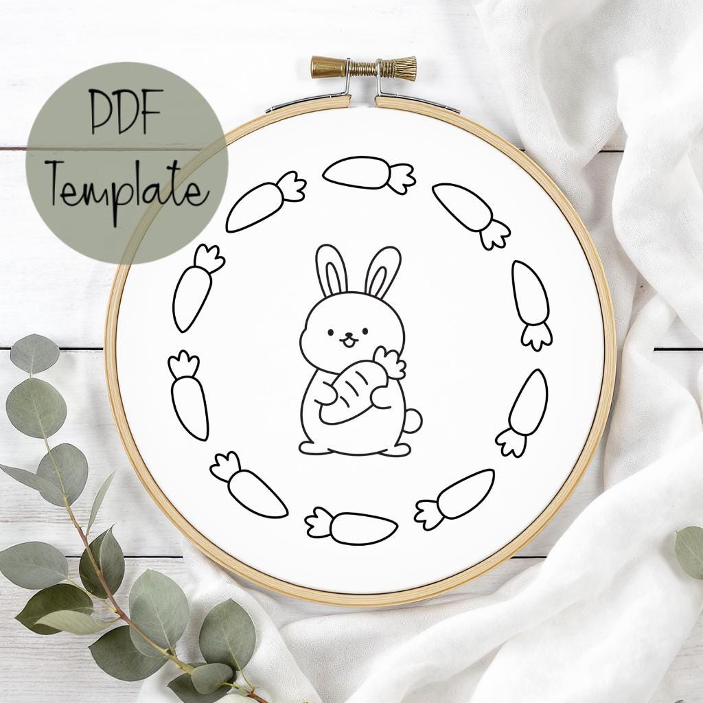 Easter Bunny Hand Embroidery Pattern Template, Spring Embroidery Design ...