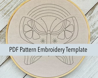 Flower Butterfly Hand Embroidery Digital PDF Template 6” Embroidery Hoop