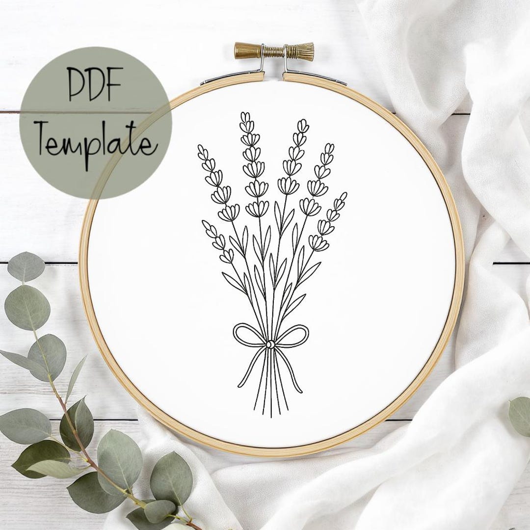 Lavender Wildflower Bouquet Hand Embroidery Pattern Template,pdf ...