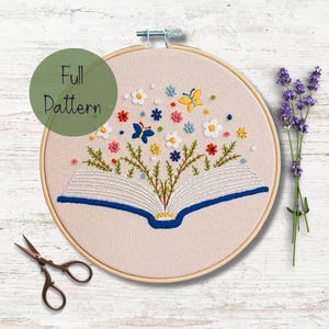 Stories In Bloom Digital Embroidery Pattern,Book Hand Embroidery Patten,Floral Embroidery Pattern PDF,Flower Embroidery Pattern,Gift, 6”