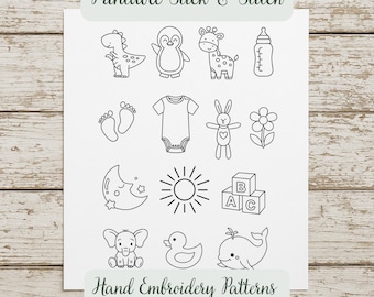 Baby Embroidery Stick and Stitch Patterns: Hand Embroidery PDF (Digital Download) Custom Gift