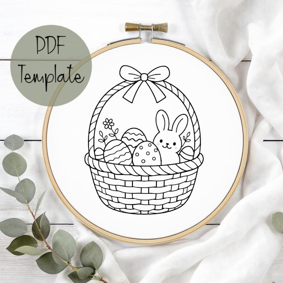 Easter Basket Hand Embroidery Pattern Template, Easter Bunny Embroidery ...