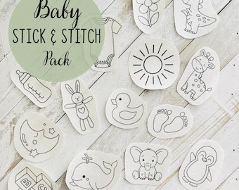 Baby Stick and Stitch Hand Embroidery Patterns, Newborn Hand Embroidery Designs,Custom DIY Newborn Gift, Baby Shower Gift