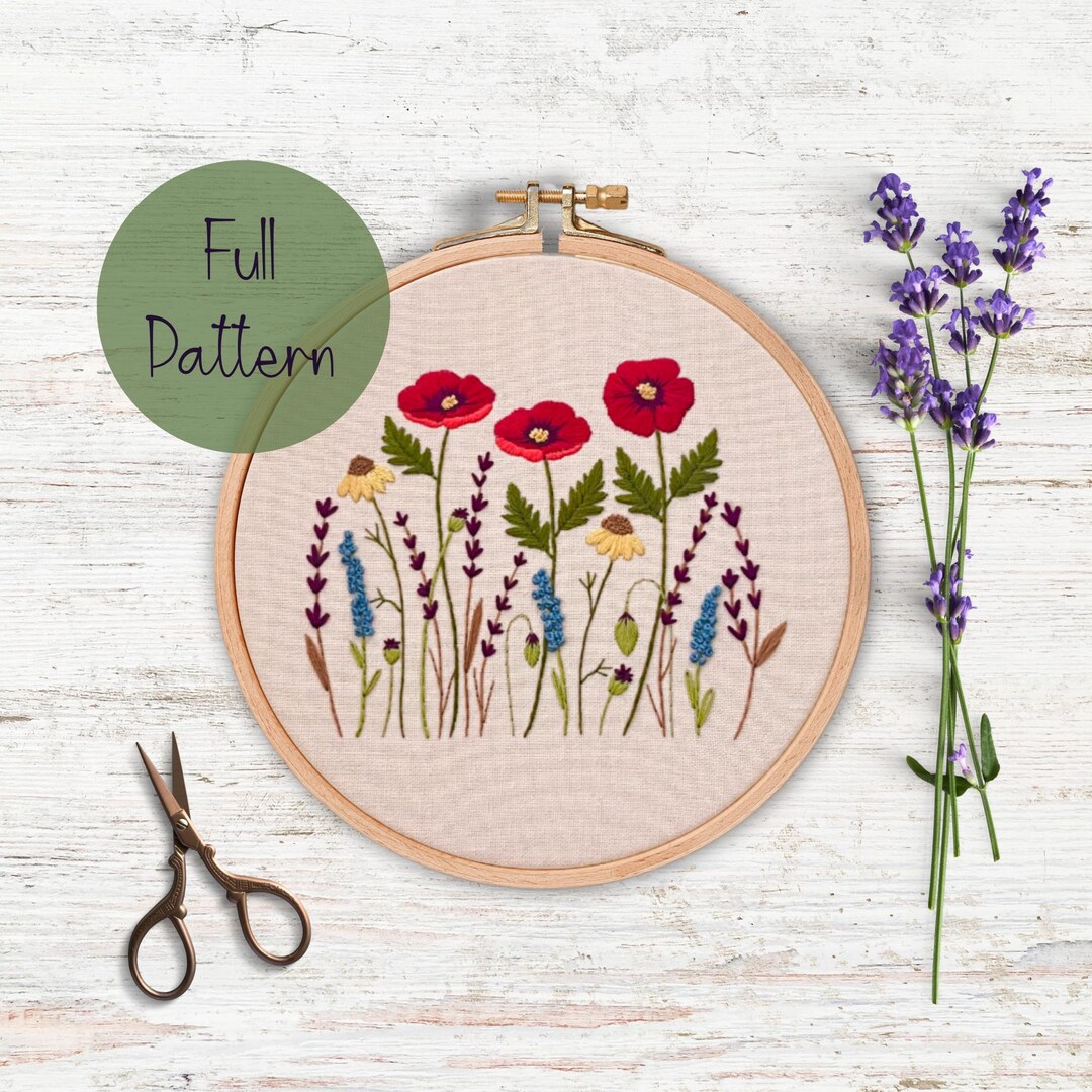 Poppies and Wildflowers PDF Digital Hand Embroidery Pattern 6 Inch ...
