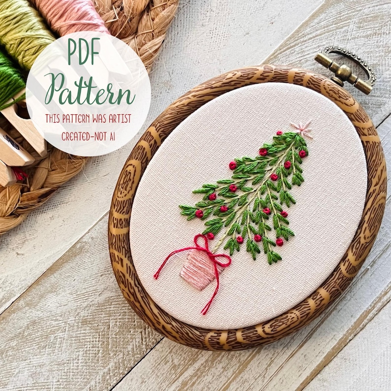 Simple Christmas Tree Embroidery Pattern PDF | Easy Hand Embroidery ...