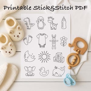 Baby Stick and Stitch Designs,Water Soluble Patches,Hand Embroidery Pattern, Digital Download PDF Template Gift, Newborn Stick and Stitch
