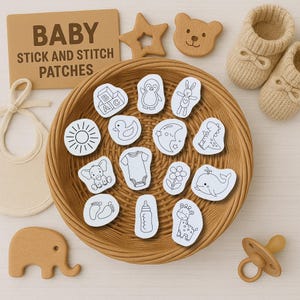 Baby Stick and Stitch Patches,Baby Stick and Stitch Embroidery Designs,14 Stick and Stick Patches,Baby Shower Gift,Water Soluble Stabilizer