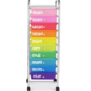 Classroom Labels, Rolling Cart Labels, Rainbow Cart Labels, Rolling Cart Decals, Drawers Decal, Teacher Labels, Classroom Organization