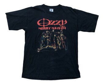 Ozzy Osbourne Merry Mayhem Vintage Band Tour Concert 2001 Y2k Rock Metal Sabbath Halloween Single Stitch USA All Sport Black T-Shirt