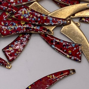 Vintage enamel jewelry finding. Drop Red (Paired, left and right) 6 pieces per price