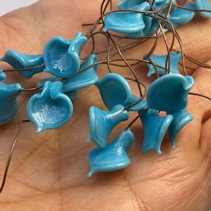 Vintage Venetian glass lily's.  Turquoise.  8mm. 1920's (12 pieces per price)