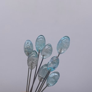 Oval glass drops with fused wire/eye pin . Transparent Aqua with speckles. 15mm ( 20 pieces per price)