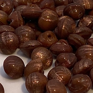 Tiny vintage glass button beads from Germany. Brown and Gold. 6mm. (50 pieces)