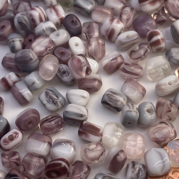 Large glass seed beads from Germany, 6mm, Mottled Mauve, White, Grey, Pink (200 pieces per price)