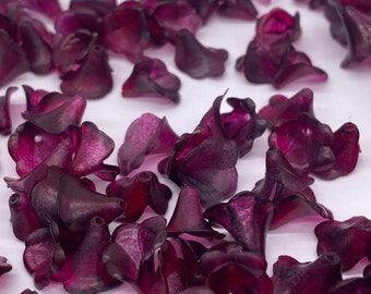 Small Aubergine Trumpet flower beads. Acrylic. 9mm.  ( 35 pieces per price)