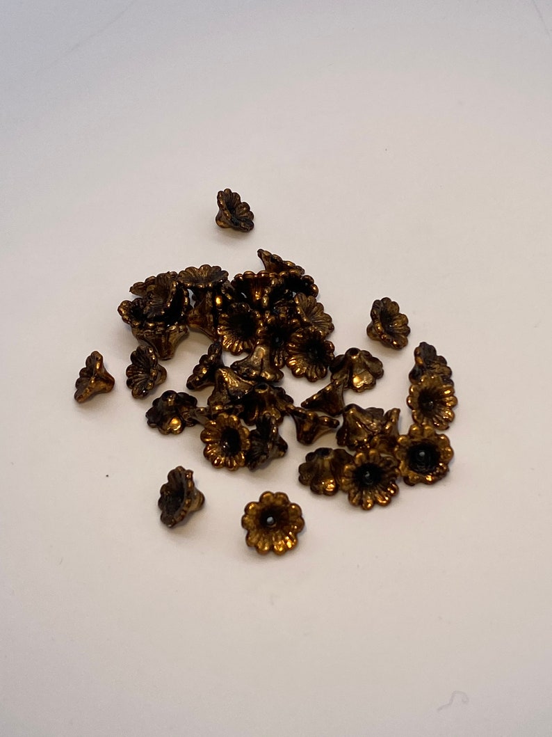 Faux oxidized gold daffodil flower beads. 30 pieces per price image 4