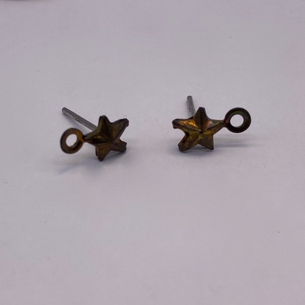 Tiny brass star earring post. 6mm with 2mm loop hole. Vintage ( 12 pieces per price)