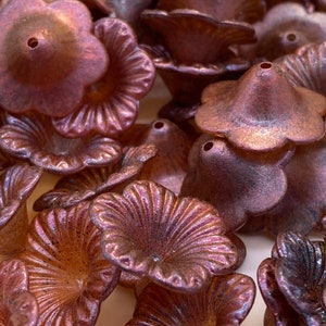 Large hand painted flower beads from our studio. 20mm.  Iridescent pink violet tones. (24 pieces per price)