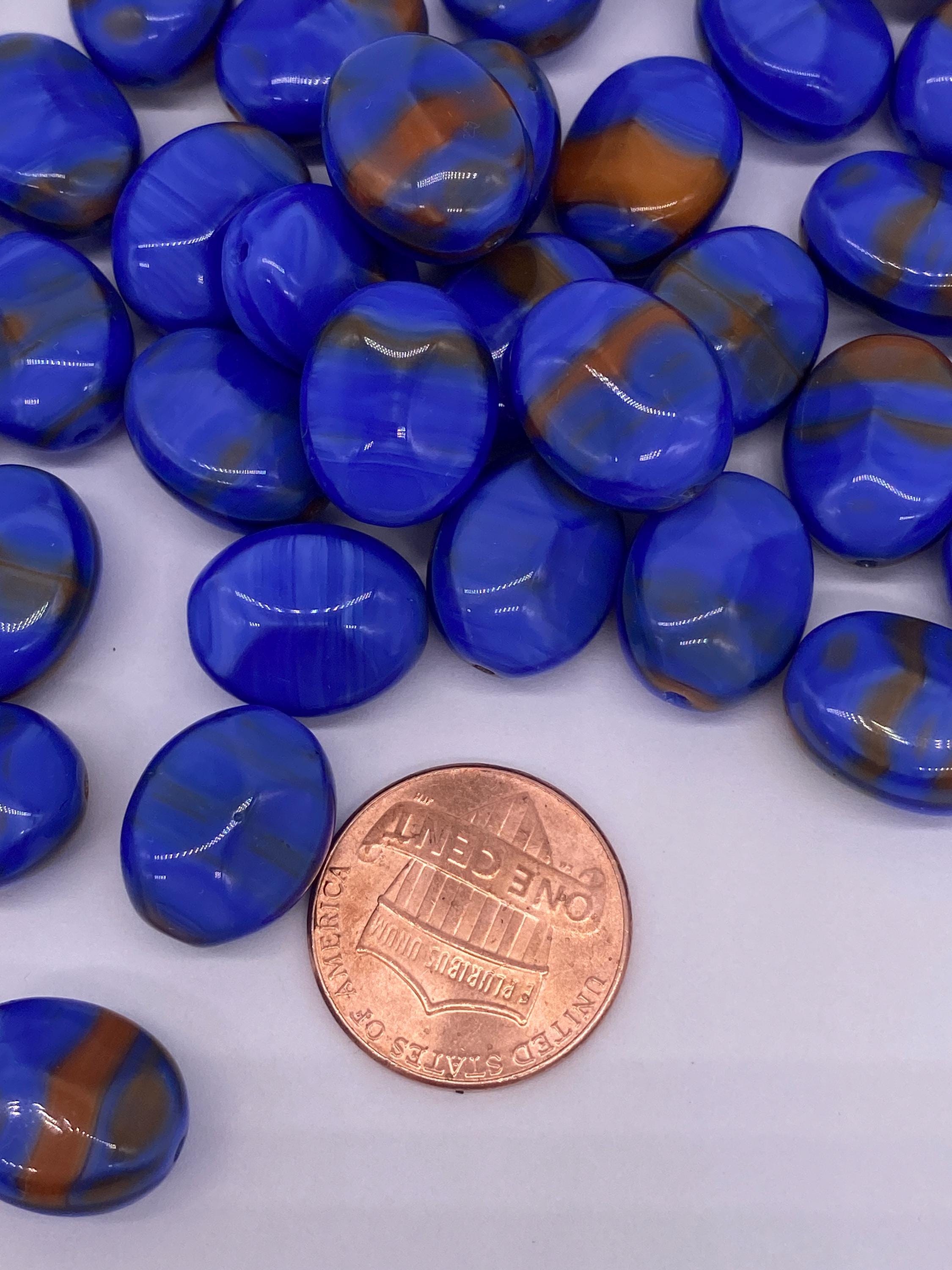 Bean Shaped Multi Colored Glass Bead. 14mm Bright Blue( 20 Pieces per ...