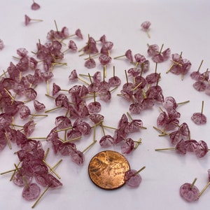 Hand made tiny glass flowers with brass wire. Transparent pink. 30 pieces per price image 2