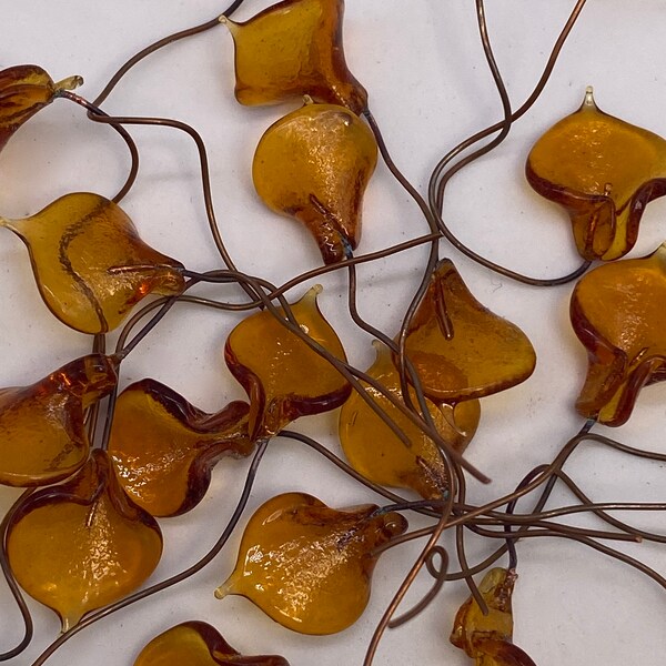 Rare Venetian glass lily. 1920's. Amber. 11mm  (10 pieces per price)