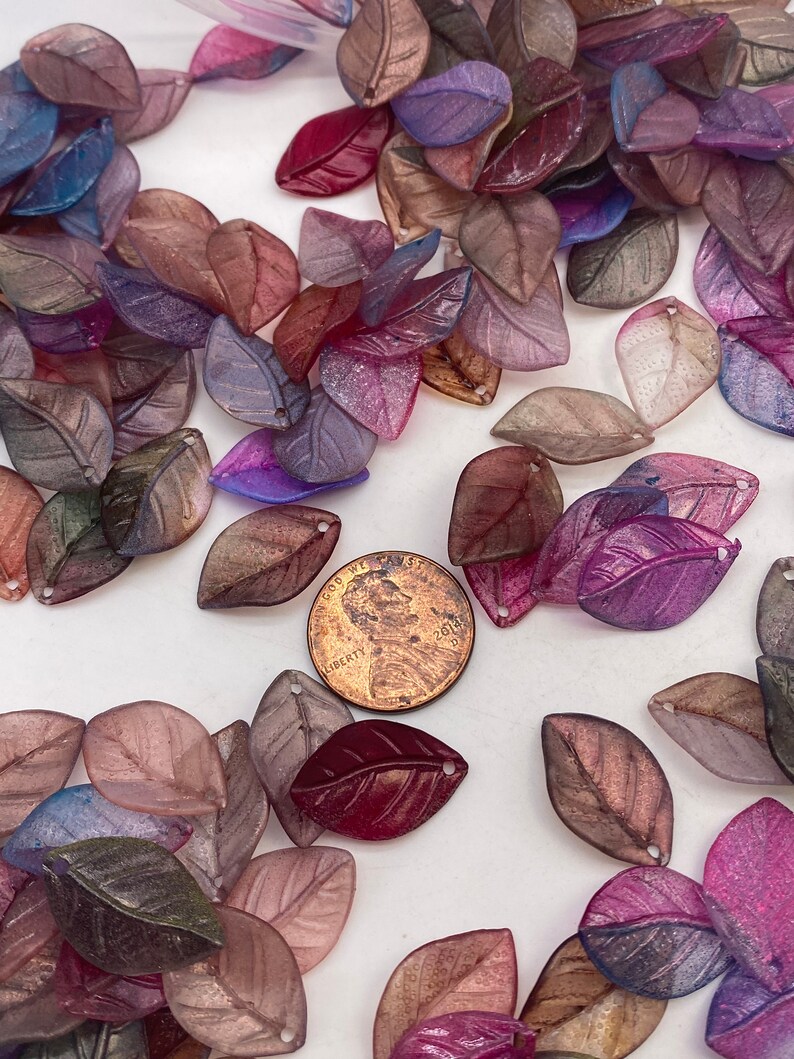 Mixed Lot of Hand Painted Acrylic Leaf Beads. Etsy