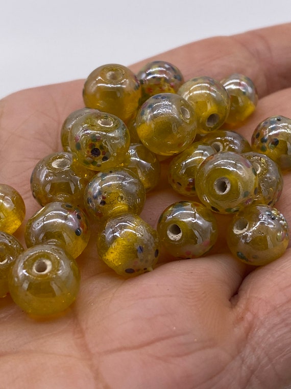 Lot De Perles En Pâte De Verre Triangles Jaunes - Opaques Et Translucides