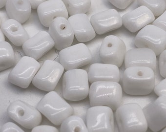 Small opaque white rectangular glass beads, (300 pieces per price)