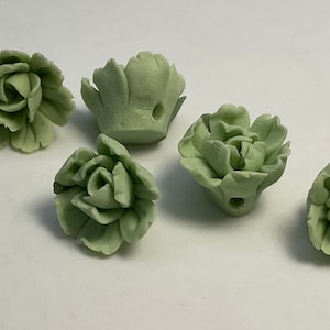 delicate hand made ceramic Peony. Pastel Green. ( 2 pieces per price)