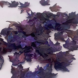 Hand painted maple leaves. Dark Purple/Magenta Iridescent. Mixed tones. 19mm, Acrylic. (30 pieces price)