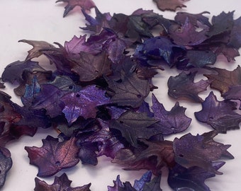 Hand Painted Iridescent Maple Leaf Charms, Dark Purple Acrylic, 19mm (30 Pieces)