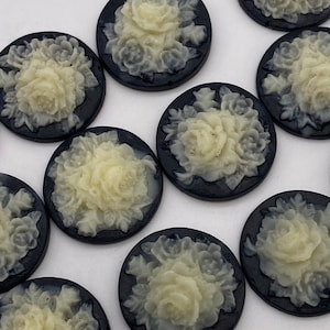 Round polymer clay cameo with rose motif. No hole.(6 pieces per price)