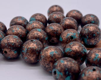 Vintage Marbleized Round Acrylic Beads, Copper Bronze Green, 11mm (30 Pieces)