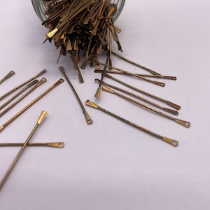 Vintage brass stick finding/eye pin. Hammered ends.  40mm Length( 30 pieces per price)