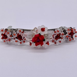 Grande barrette/pince de mariée florale. Limpide et rouge. 90 mm (1 par prix)