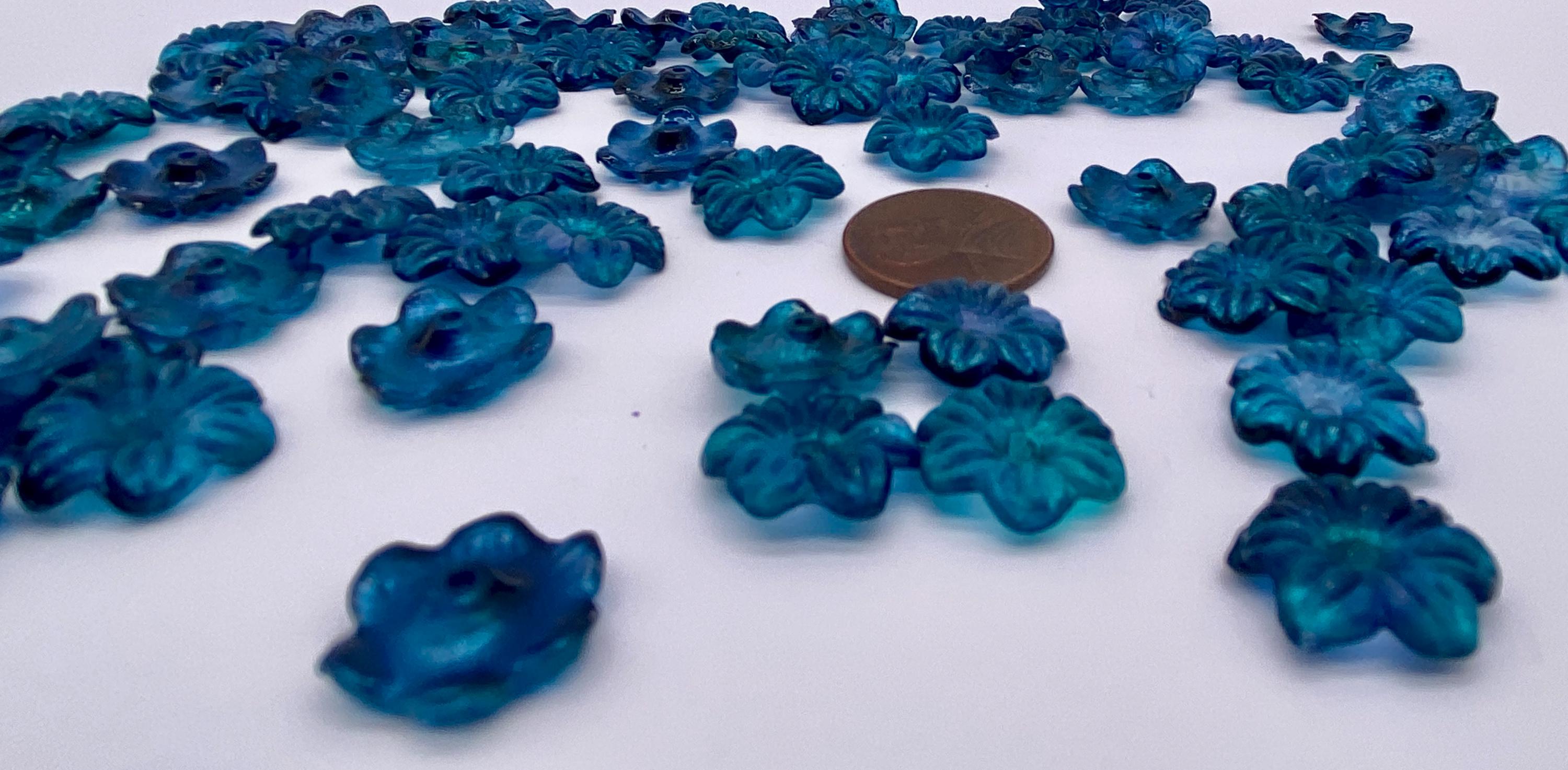 Prussian Blue Colored Wild Flower Floral Bead. Acrylic. 13mm ( 30