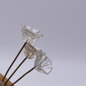 Hand made glass flowers with fused brass eye pin. 10mm. Clear ( 20 pieces per price)
